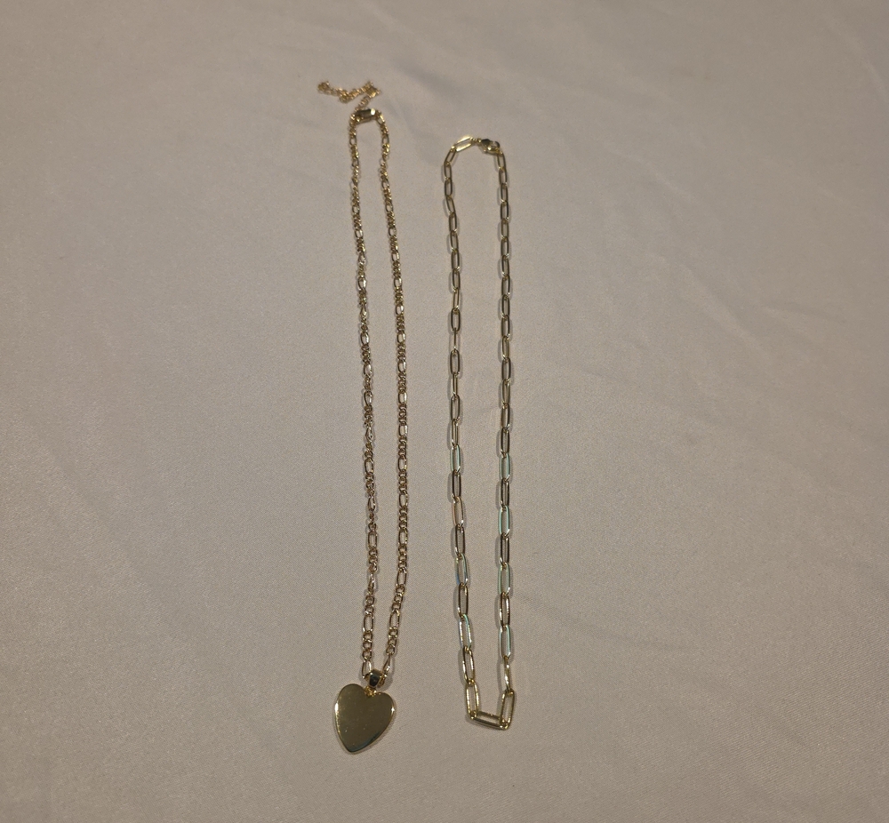 Layered Gold Heart Pendant and Paperclip Chain Necklace Set